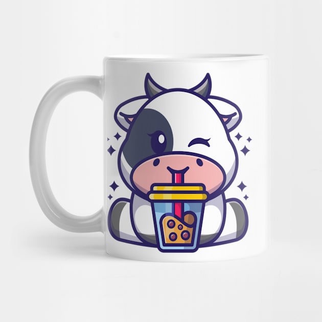 Cute cow drinking boba milk tea cartoon by Wawadzgnstuff